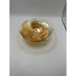 Carnival Glass Orange Luster Candy Dish Bubble Edge Footed 6 x 2.5 Inches 1930s